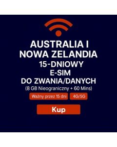 NIEOGRANICZONA KARTA SIM AUSTRALIA I NOWEJ ZELANDII Z DANYMI NA 15 DNI, 8 GB SZYBKICH DANYCH