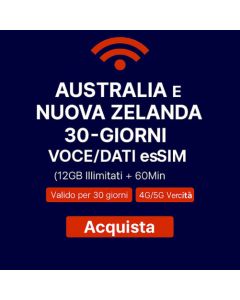 SIM DATI ILLIMITATA PER 30 GIORNI IN AUSTRALIA E NUOVA ZELANDA, DATI AD ALTA VELOCITÀ DA 12 GB