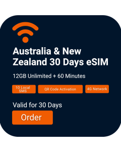 Install Australia, New Zealand 12GB Voice/Data eSIM | 30 Days
