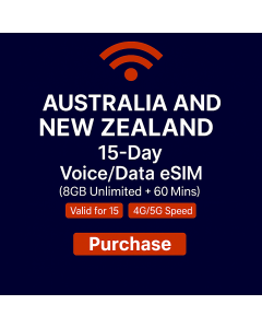 Australia and New Zealand 15-Day Voice/Data eSIM (8GB Unlimited + 60Mins)
