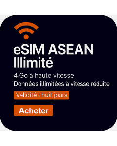 DONNÉES ILLIMITÉES ASEAN 8 JOURS SIM 4 Go DONNÉES HAUTE VITESSE