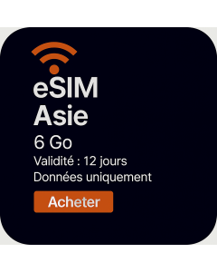 eSIM 6 Go DE DONNÉES HAUT DÉBIT ILLIMITÉES POUR L'ASIE 12 JOURS