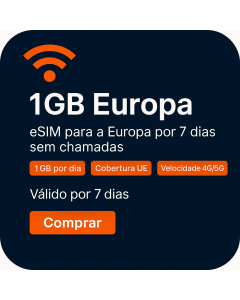 Ativar eSIM de dados europeus de 1GB | £4 | Validade de 7 dias