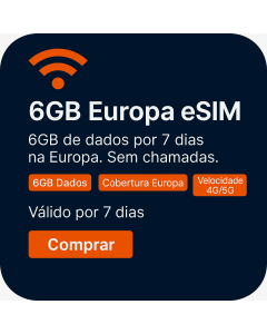 Ativar eSIM de dados europeus de 6GB | £11 | Validade de 7 dias