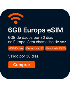 Ativar eSIM de dados europeus de 10GB | £18 | Validade de 30 dias