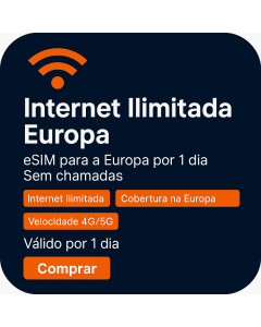 Ative um eSIM de dados europeus ilimitado | £8 | Validade de 2 dias