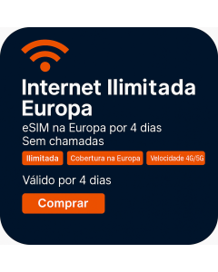 Ative um eSIM de dados europeus ilimitado | £13 | Validade de 4 dias