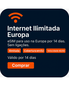 Ativar o eSIM de Dados Ilimitados da Europa | 38 libras | Validade de 14 dias