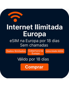 Ativar o eSIM de Dados Ilimitados da Europa | 45 libras | Validade de 18 dias