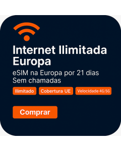 Ativar o eSIM de Dados Ilimitados da Europa | 51 libras | Validade de 21 dias