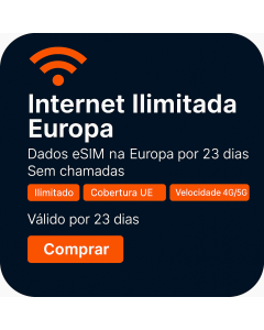Ativar o eSIM de Dados Ilimitados da Europa | 53 libras | Validade de 23 dias