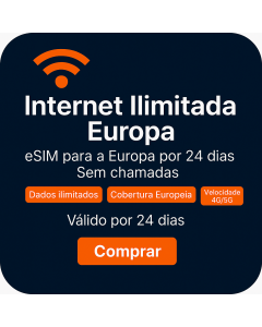 Ativar o eSIM de Dados Ilimitados da Europa | 54 libras | Validade de 24 dias