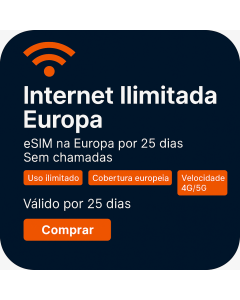 Ativar o eSIM de Dados Ilimitados da Europa | 55 libras | Validade de 25 dias