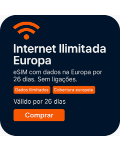 Ativar o eSIM de Dados Ilimitados da Europa | 56 libras | Validade de 26 dias