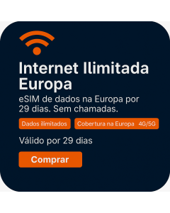 Ativar o eSIM de Dados Ilimitados da Europa | 59 libras | Validade de 29 dias