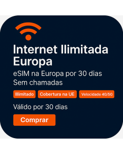 Ativar o eSIM de Dados Ilimitados da Europa | 60 libras | Validade de 30 dias