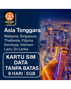 SIM DATA 8 HARI ASIA TENGGARA TANPA BATAS, DATA KECEPATAN TINGGI 5GB