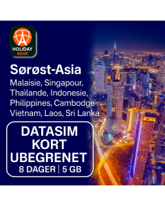 UBEGRENSET SØRØST-ASIA 8-DAGERS DATA SIM 5 GB HØYHASTIGHETSDATA