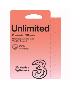 Order Three UK Unlimited Data SIM | Calls & Texts Included