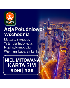 NIEOGRANICZONA AZJA POŁUDNIOWO-WSCHODNIA 8-DNIOWA DANE SIM 5 GB DUŻEJ PRĘDKOŚCI DANE