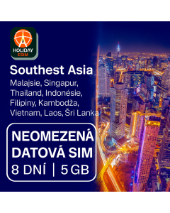 NEOMEZENÁ JIHOVÝCHODNÍ ASIE 8DENNÍ DATOVÁ SIM karta 5GB VYSOKORYCHLOSTNÍ DATA