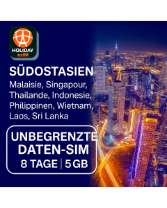 UNBEGRENZTE SÜDOSTASIEN 8-TAGE-DATEN-SIM-SIM 5 GB HIGH-SPEED-DATEN