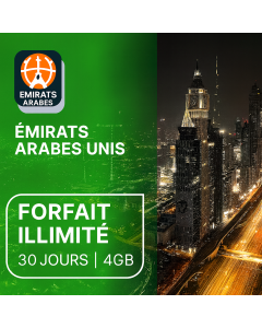 eSIM Émirats Arabes Unis 30 Jours – 4 Go Illimités