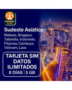 DATOS ILIMITADOS DEL SUDESTE DE ASIA SIM DE 8 DÍAS DATOS DE ALTA VELOCIDAD DE 5GB