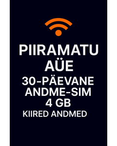PIIRAMATU AÜE 30-PÄEVANE ANDME- SIM 4 GB KIIRED ANDMED