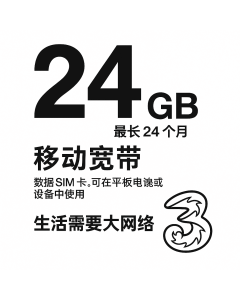 购买 Three 24GB Pay As You Go 数据 SIM | 24 个月有效期