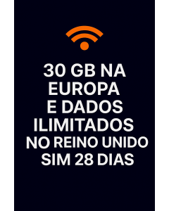  30 GB na Europa e dados ilimitados no Reino Unido SIM  28 dias