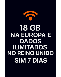  18 GB na Europa e dados ilimitados no Reino Unido SIM 7 dias
