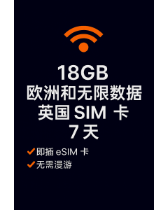 18GB 欧洲和无限数据英国 SIM 卡 7 天