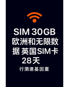 30GB 欧洲和无限数据英国 SIM 卡  28天