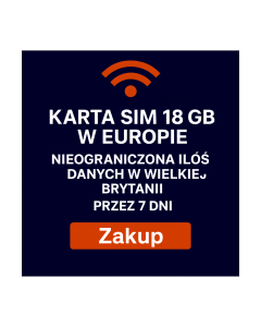 Karta SIM 18 GB w Europie i nieograniczona ilość danych w Wielkiej Brytanii przez 7 dni