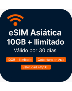 Diez GB, treinta días, eSIM asiática ilimitada