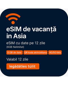 eSIM de vacanță Asia eSIM de date de 12 zile (6 GB nelimitat)