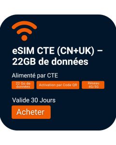 Commandez l'eSIM de Voyage 22 Go pour la Chine et les Régions Européennes