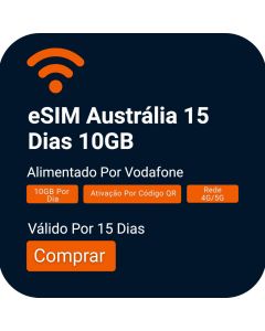 Comprar eSIM Austrália: 10GB de dados durante 15 dias (Vodafone)