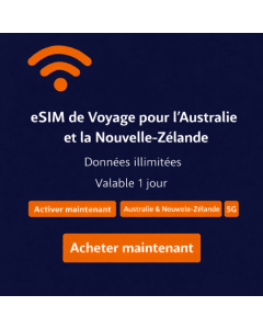 eSIM illimitée 1 jour pour la Nouvelle-Zélande et l'Australie