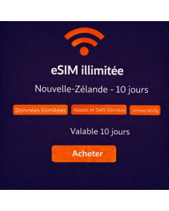 eSIM illimitée Nouvelle-Zélande - 10 jours