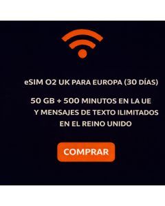 eSIM O2 UK para Europa (30 días): 50 GB + 500 minutos en la UE y mensajes de texto ilimitados en el Reino Unido