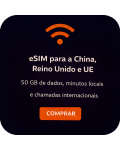 eSIM para a China, Reino Unido e UE – 50 GB de dados, minutos locais e chamadas internacionais.