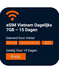 Activeer je eSIM Vietnam 7GB data per dag: 15 dagen, direct beschikbaar