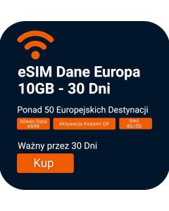 Travelers Weekend eSIM Europa 10GB (Tylko Dane) Ważny Przez 30 Dni