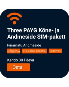 Three PAYG Kõne- ja Andmeside SIM-pakett – Piiramatu Andmeside