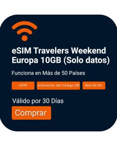 Activar eSIM Travelers Weekend Europa 10GB | 30 Días
