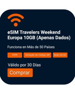 Ative o eSIM Travelers Weekend Europa 10GB | 30 Dias