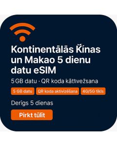 Kontinentālās Ķīnas un Makao 5 dienu datu eSIM