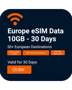 Install 10GB Europe Data eSIM | £18 | 30 Days Validity